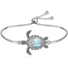 Tree of Life Turtle Bracelet Moonstone Sea Turtle Bracelet for Women Sterling Silver Ocean Beach Hawaiian Adjustable Turtles Jewelry Birthday Christmas Gifts