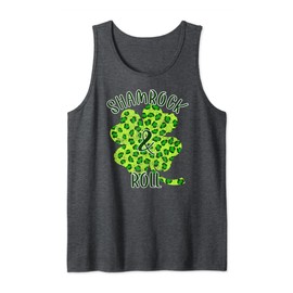 Shamrock & Roll Green Leopard Print Clover Vintage Tank Top