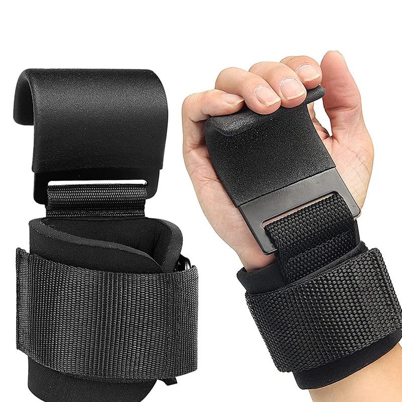 JZS Weight Lifting Hooks with Wrist Straps – Steel Grip