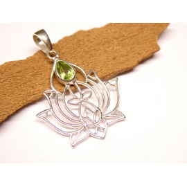 Sterling Silver with Stones Lotus Pendant Sterling Silver with Genuine Peridot Stone Jewelry for Women, Sterling Silver