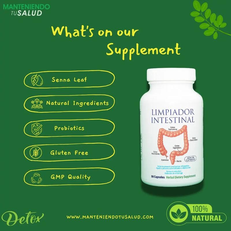 Limpiador Intestinal, with Senna Leaf, 90 Capsules Dietary Supplement
