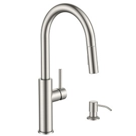 FORIOUS Kitchen Faucet with Soap Dispenser, Modern Brushed Nickel, Single Handle High Arc Stainless Steel Kitchen Sink Faucet with Pull Down Sprayer, 1 or 3 Hole Deck Mount for RV, Laundry, Outdoor