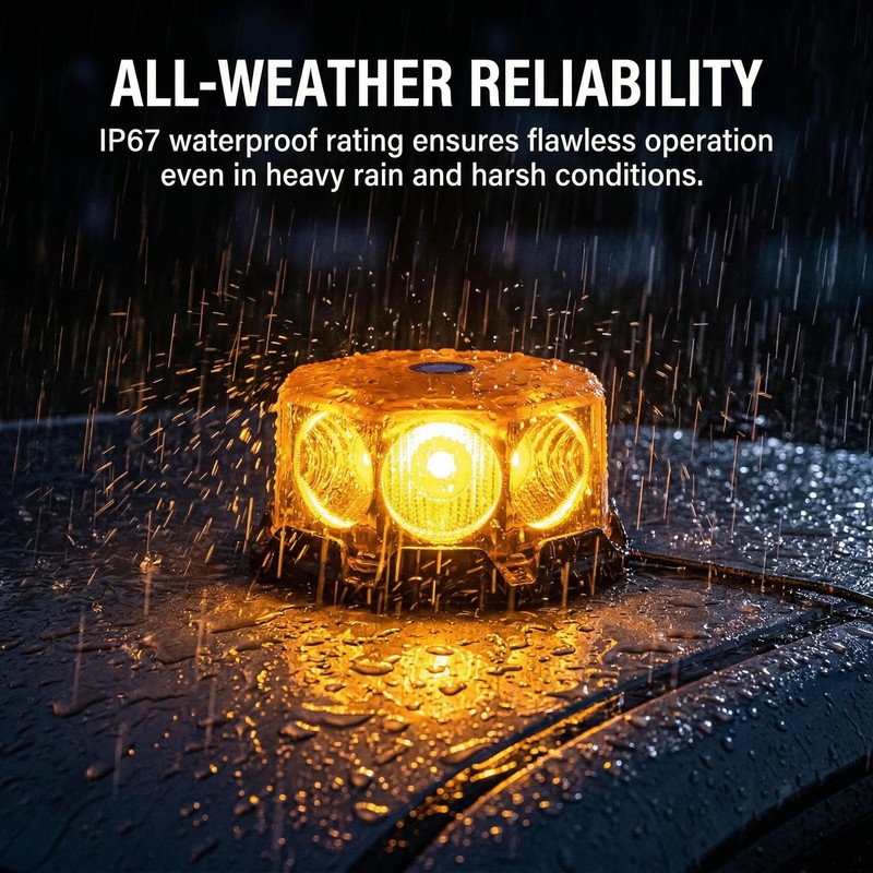 12V-24V LED Strobe Beacon Light, Amber Warning Emergency Flashing Light