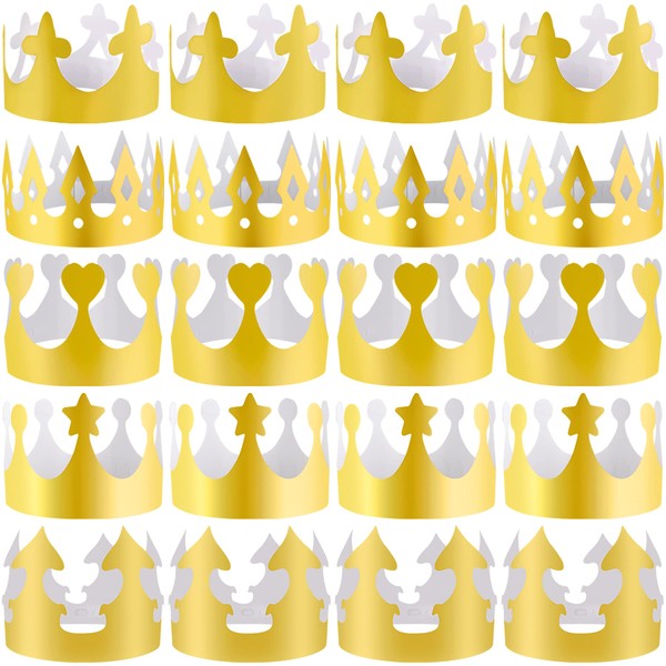 SIQUK 25 Pieces Paper Crowns Party King Crown Gold Paper Hats for Kids Adults Party and Celebration, Chic Style