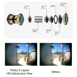 TOGU TG3828YG-AC Solid Brass UL Listed 220-degree Door Viewer Peephole with Heavy Duty Privacy Cover for 1-3/5" to 2-1/6" Doors, Antique Copper Finish