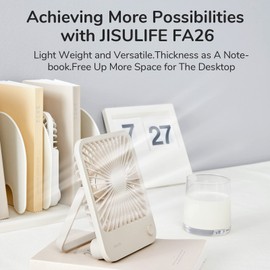 JISULIFE Desk Fan Battery Rechargable Fan，4500mAh 180°Foldable Portable Personal Fan, 4 Speeds Adjustable Long Battery-life for Home Office Travel Outdoor Gifts for Women Men-Brown