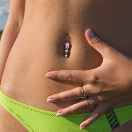 Taouzi 8 Pcs Pink Belly Button Rings for Women Cute Valentine Belly Rings 316L Stainless Steel Belly Button Piercing Pack with Heart Bow Butterfly Flower Elements 14G Valentine Gift for Women