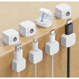 8PCS Magnetic Cable Clips Holder, Cord Organizer, Desk Cable Holder for Phone Charging Cord Cable Holder Keeper Organizer for Desk, Nightstand, Home, Office, Car (White)