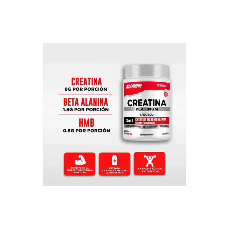 Creatina Platinum Testrol 30 Servicios Sin Sabor Carga Muscular y