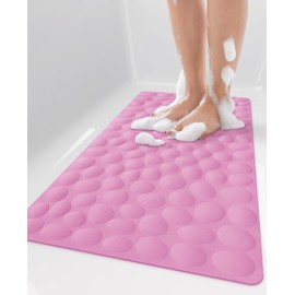 Bligli Non Slip Bathtub Mat, 16x31.5 Inch Standard Non-Slip Bathmats with Strong Suction Cups, Soft Rubber Anti-Slip Bathroom Floor Mat, Machine Washable, Comfort on Feet, 100% BPA Free (Pink)
