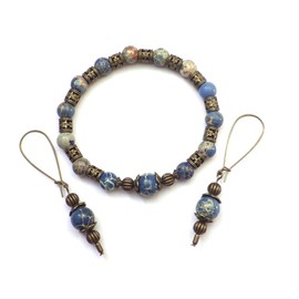 Armband und Ohrring im Vintage-Stil für Frauen in blauem imperialem Jaspis