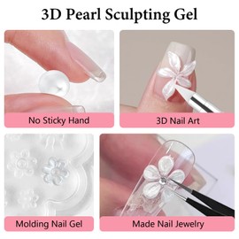 EBANKU 3D Sculpting Gel for Nail Art, 15g White Pearl Solid Builder Nail Gel Non-Sticky Hard for Carving Molding Nail Extension with Silicone Mold, Pen, Soak Off UV/LED Nail Art Salon Home DIY