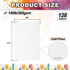 PATIKIL 128 hojas de papel de acuarela de algodón de 150 libras/300 g/m² de prensa fría para colorear papel de pintura artística acuarela dibujo artista, 4 x 6 pulgadas