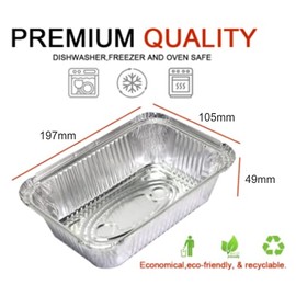 Aluminum Foil Food Storage Containers with Lids Pack of 200 - No6a (197 x 105 x 49mm), Mini Loaf Pans, Oven Trays - Food Container for Meal Prep, Takeaway, Roasting, and Airfryer Cooking