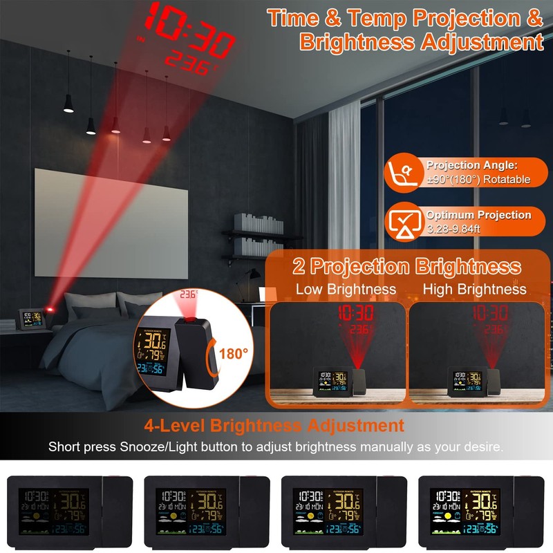 KOCASO Upgraded Projection Weather Alarm Clock Atomic Projection Alarm Clock