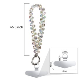 TENOC Beaded Phone Wrist Strap, Cellphone Lanyard Chain, Sparkling Wristlet Bracelet for Women, White