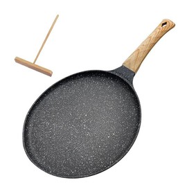 MTSDM Nonstick Crepe Pan, 24cm Flat Pan, Nonstick Crepe Pan with Spreader, Pizza Pan Non-Stick Pan, Tortillas Pan Steak Pan Pancake Fried Egg Pancake Pan for Stove, Induction Compatible