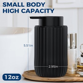 POSOSTO Ceramic Foaming Hand Soap Dispenser，12 oz Bathroom Soap Dispensers， Lotion Dispenser for Kitchen, Refillable Matte Streaks Soap Dispenser with Large Pump (Black)