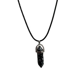 VIE VIE Double Point Pencil Pendant, Black String (Snowflake Obsidian)