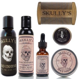 Skully's Ultimate Peacemaker Beard Care Kit (Bergamot, Lime Scent) - Beard Oil, Beard Balm, Beard Comb, Beard Conditioner, Mustache Wax for Men