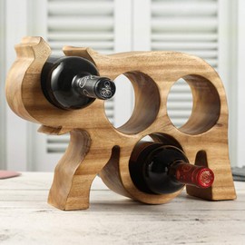 WAYUTO 4-Bottle Wood Wine Holder Wine Rack Wine Organizer Elephant Shape Wine Storage Shelf Wine Display Shelf Decorative Wine Bottle Holder Stand for Bar Decor and Kitchen