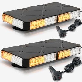 ELECHOI 2-PCS Amber/White Roof Top Beacon Emergency Strobe Lights w/Magnetic Base, 12 Inch Mini LED Warning Traffic Hazard Caution Light Bar for Construction Work Trucks Towing Vehicles Snow Plow