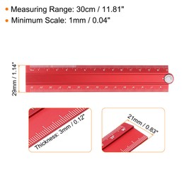 sourcing map 2pcs Folding Straight Ruler 30cm Metric Aluminum Alloy Protractor Foldable Angle Ruler Geometric Measuring Tool with Angle Line for Architects Artists Office, Red