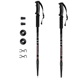 COSTWAY 2 Pack Telescopic Trekking Poles, Portable Aluminum Hiking Sticks, Lightweight Walking Poles for Camping Backpacking (with Plastic Handles, Black)