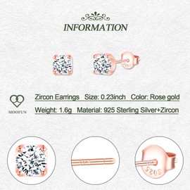 MOOFUN Zircon Stud Earrings Rose Gold/Silver/Gold Women's Earrings Stud 925 Silver Earring Simple Sparkling Stones Earrings for Mum Girlfriend Girls Sister Women Gift Birthday Gift, Sterling Silver,
