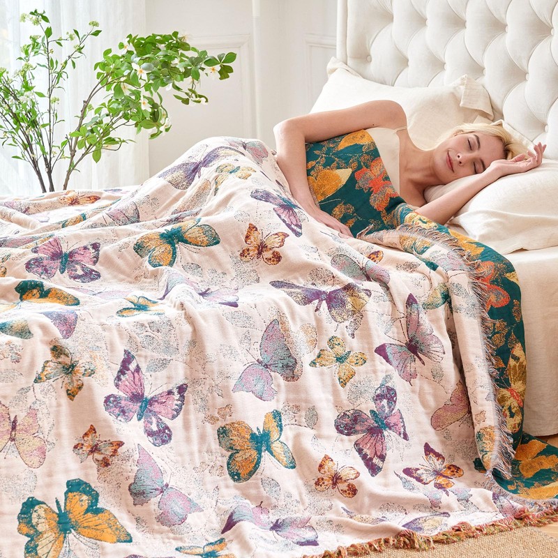 WOFNA Boho Butterfly Throw Blanket 60"x80" Twin Size Bed Blanket,100%