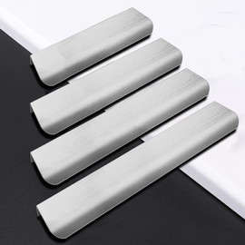 LEAPHZOT 10 Pack 5 Inch Hole Center Edge Finger Pull,Brushed Nickel Concealed Kitchen Cabinet Handle,Top Mount Flat Cabinet Pulls for Cupboard Door Drawer,6”(150mm) Overall Length,6814