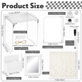 Suzile 13 Pcs Locker Organizer and Accessories Includes Locker Shelf, Magnetic Pen Holder, Dry Erase Marker, Mirror, Whiteboard, Rug, Magnets, Back to School Essentials(White)