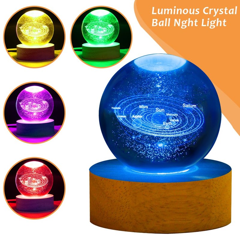 HOTUT 3D Solar System Crystal Ball, 3D Planets Crystal Ball