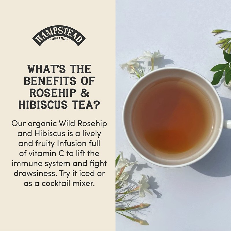 Hampstead Organic Rosehip Hibiscus 20 Teabags (Pack of 4 Total