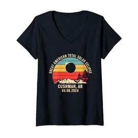 Womens Cushman, AR Arkansas Total Solar Eclipse 2024 V-Neck T-Shirt