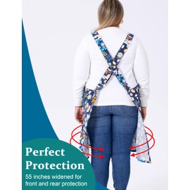 VIKIDEER Comfortable Huge Plus Size Aprons for Women Adjustable Cross Back Floral Cotton Linen Aprons Spring is in the Air