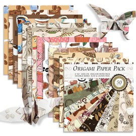 Square Origami Paper 6x6 Double Sided 50 Sheets 50 Colors 70GSM Origami Kit Japanese Chiyo Easy Fold Arts Crafts DIY Handwork Beginner Coffee