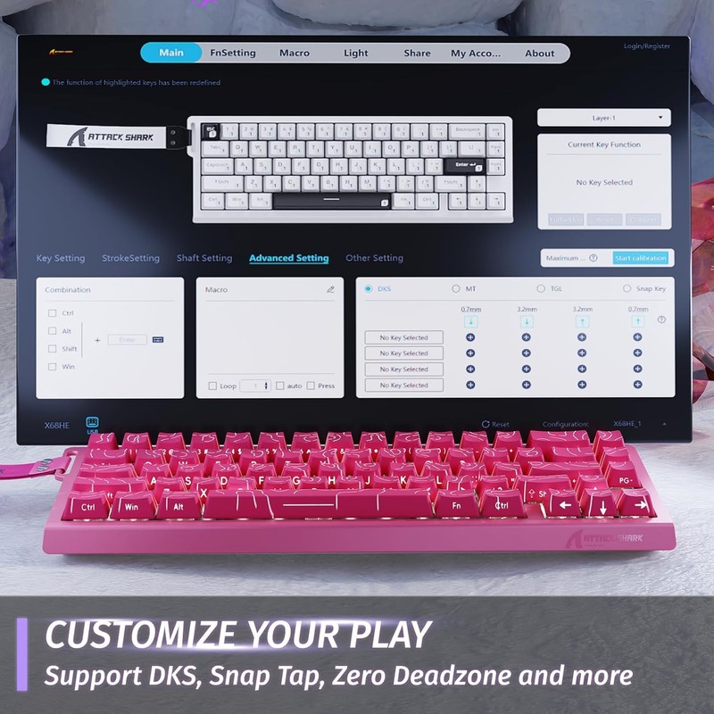 ATTACK SHARK X68 HE 8KHZ Rapid Trigger Keyboard Magnetic Switch,0.01