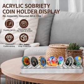 CHURYUML Acrylic AA Coin Holder Display - AA Chip Holder Display Case Holds 11 Sobriety Coin Recovery Chips NA Medallions, Inspirational Sober Gifts for Women & Men for Celebrating Milestones