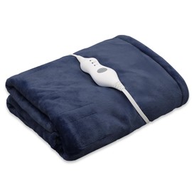 mollie Soft Flannel Heated Throw Blanket 45" x 60" 3 Heat Settings & 4 Hours Electric Blanket Machine-Washable Heated Blanket with Auto-Off Fast Heating Electric Heating Blanket, Dark Blue