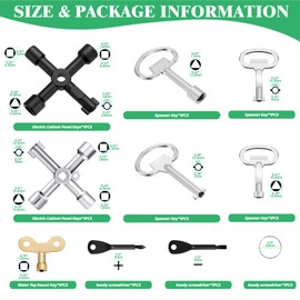 Yuahar 13 Pcs Multi-Functional Utility Key Kit Contains 4-Way Keys, Water Tap Faucet Keys, Sillcock Wrench, Cabinet Spanner Key for Radiators Gas Electric Meter Boxes Garden Hose