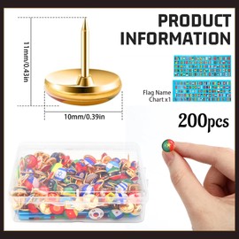 Pack of 200 National Flag Drawing Pins Decorative Drawing Pins for Blackboard Travel World Map Office Calendar (200)