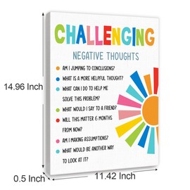 YEOION Challenging Negative Thoughts Wall Decor,Growth Mindset Wall Art Canvas Frame Print for Mental Health Therapy Office School Counselor Wall Decor