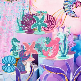 26Pcs Mermaid Birthday Decorations Felt Table Centerpiece for Ocean Themed Decor，Little Mermaid Party Favor Under the Sea Party Decorations Birthday Party Baby Shower