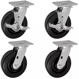 CasterHQ- 4" X 2"Swivel CASTERS - 2 with Brakes & 2 SWIVELS - Phenolic Wheel