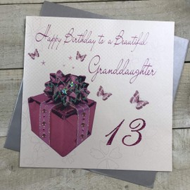 white cotton cards 1-Piece Happy Birthday To A Beautiful Granddaughter Extra-Large 13th Birthday Card, Pink Present