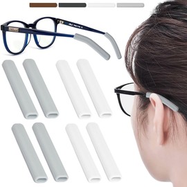 4 Pairs Silicone Glasses Ear Cushion, Eye Glasses Ear Grippers Anti Slip, Glasses Ear Grips Non Slip, Eyeglass Ear Cushions for Pain, Temple Sleeves Tips Ear Pads for Glasses Slip Preventer (Gry&WHT)