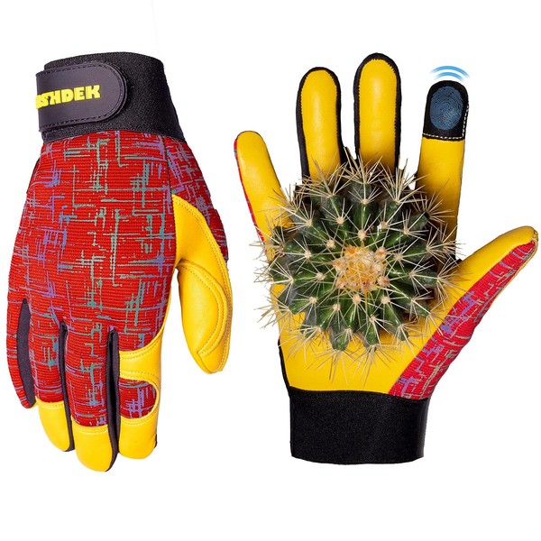 FEISHDEK Gardening Gloves for Women and Men, Touchscreen Sheepskin Leather