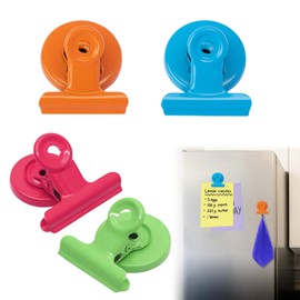 4PCS Fridge Magnets Clips Smooth Edge Scratch Resistant Colorful Magnetic Clips for Fridge Sturdy and Durable and Reusable Strong Sticky Whiteboard Magnets Clips for Kitchen Home Office School
