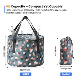 laveroar 14L Folding Water Bucket – Collapsible Folding Water Bucket for Camping, Fishing, Boating, Hiking, Gardening – Portable Wash Basin & Storage Container (Floral Pattern)